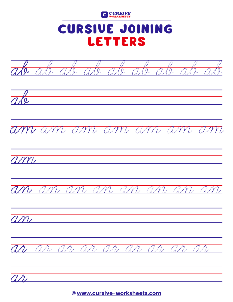 cursive joining letters worksheet