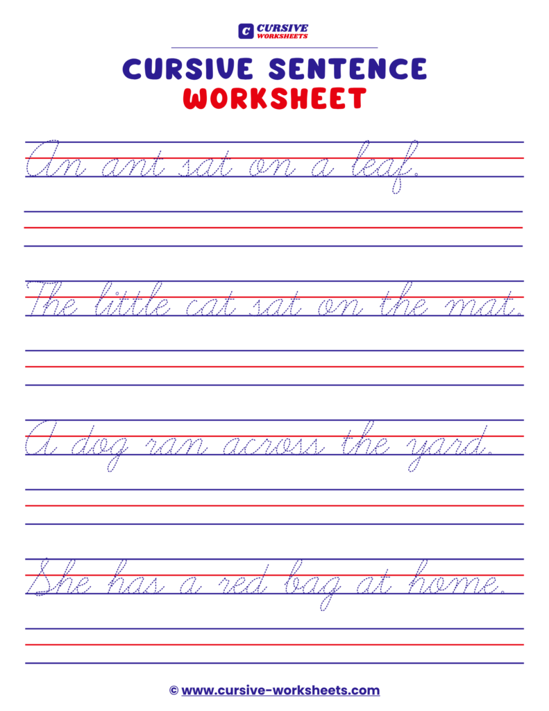 cursive sentence worksheet