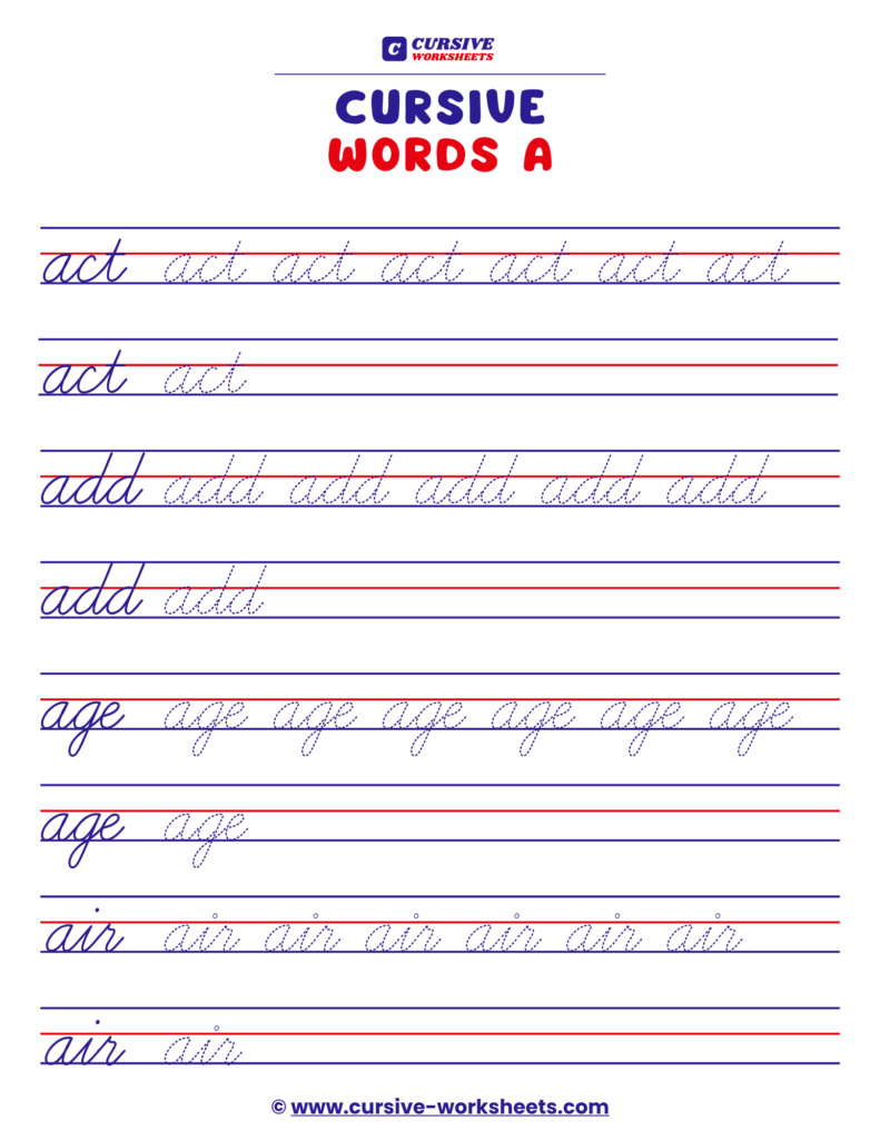 cursive words a
